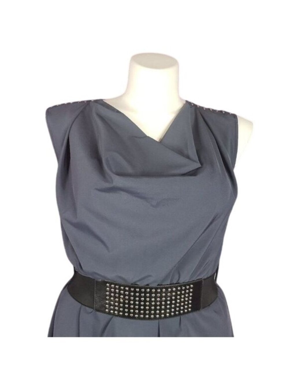 UB Los Angeles Gray Sleeveless Dress With Studded Belt & Asymmetrical Hem - Size